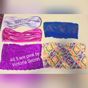 !!PINK🎀Victoria Secret bunddle 5 Bandeau's all medium 2 brand new 3 like new!